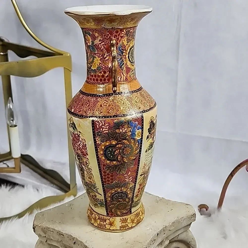 Hand Painted Japanese Water and Mountain Scene Vase Urn